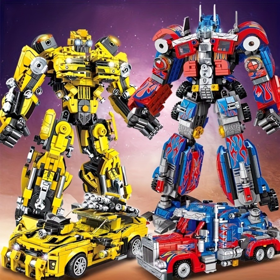 ชุดโมเดล 2-in-1 จํานวน 800+ ชิ้น Optimus Prime ของเล่นสร้างอิฐ Bumblebee ABS, บล็อกก่อสร้างสําหรับตกแต่งบ้าน, ชุดของเล่นก่อสร้าง ของเล่นเด็กทนทาน