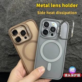 Luxury Matte Desert Gold 16 Pro Max เคสโทรศัพท์แม่เหล็กสําหรับiPhone 16 15 14 13 12 11 Pro Max 15Plus 14Plus 16Plusพร้อมวงเล็บโลหะผิวรู้สึกฮาร์ดปกหลัง