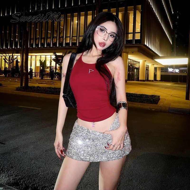 SweeticMe Womens 2025 แฟชั่นใหม่ Sweet Slim Fit Street Halter Tank Tops Camisole ราคา ถูกที่สุด ดีลบีเคเค แกลเลอรีภาพที่ 5