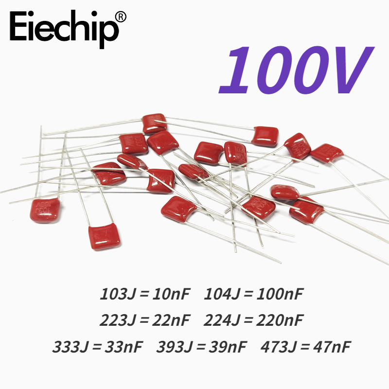 40pcs 100V CBB ตัวเก็บประจุ 103J 10nf 104J 100nF 223J 22nF 224J 220nF 333J 33nF 393J 39nF 473J 47nF ตัวเก็บประจุฟิล์มโพรพิลีน