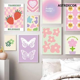 Andean โปสเตอร์ผ้าใบ พิมพ์ลายผีเสื้อ ดอกไม้ สีรุ้ง สีม่วง สี…