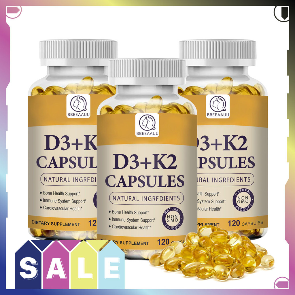 BBEEAAUU Vitamin D3 5000iu & Vitamin K2(Mk7 )200mcg capsules วิตามิน D3 K2 สำหรับกระดูก ฟัน กล้ามเนื้อ