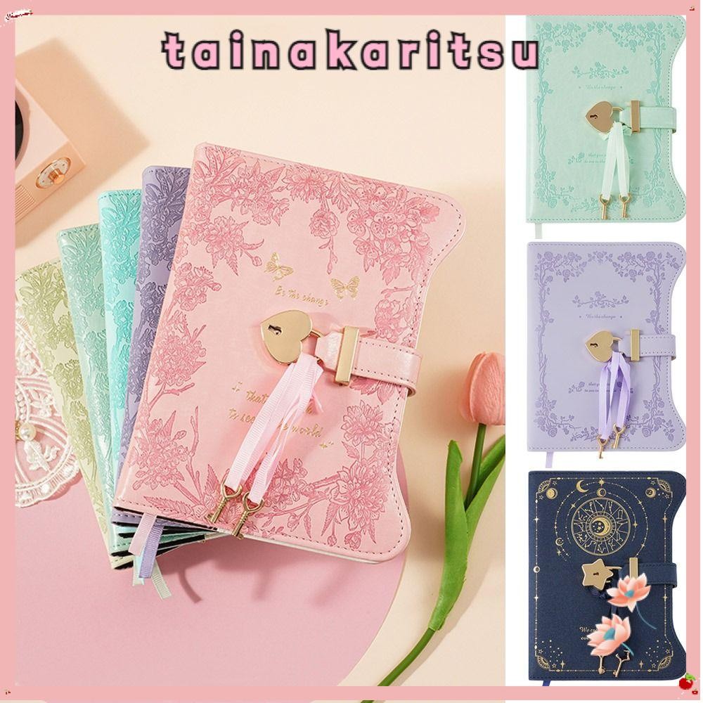 Tainakaritsu สมุดบันทึกไดอารี่, B6 ขนาด 360 หน้า, พร้อมปุ่มล็อครัก แผ่นจดบันทึกหนัง PU น่ารัก