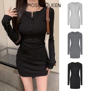 MOSESQUEEN ชุดอารมณ์ ใหม่สาวร้อนเซ็กซี่สลิมมิ่งชุดยาวสีดํา ร…