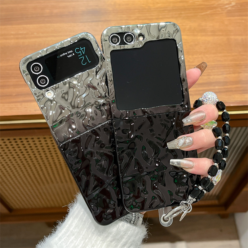 เคสโทรศัพท์แบบพับได้สําหรับ Samsung Galaxy Z Flip6 Flip5 Flip4 Flip3 Electroplated ripple สร้อยข้อมือไล่ระดับสีดําและสีขาว hard tpu เคสโทรศัพท์