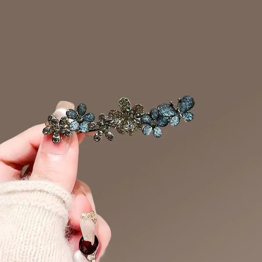 เคลือบ Rhinestone ผีเสื้อดอกไม้ Hairpin High-end ผู้หญิงด้านข้าง Bangs คลิปโลหะผสม Duckbill คลิปคลิปผมอุปกรณ์เสริมผม
