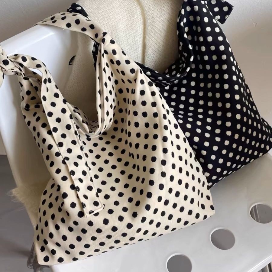 Polka Dot Fashion Canvas Bag All-Match Shoulder Messenger Bag กระเป๋าผ้าปรับระดับได้