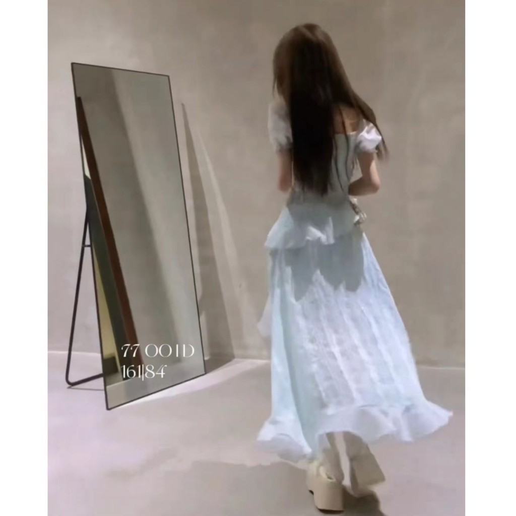 ส่งจากกรุงเทพฯ ฝรั่งเศส ฤดูร้อน แขนบิน ชุดเดรส หญิง กระโปรงหน้าสั้นและหลังยาวไม่สม่ำเสมอ