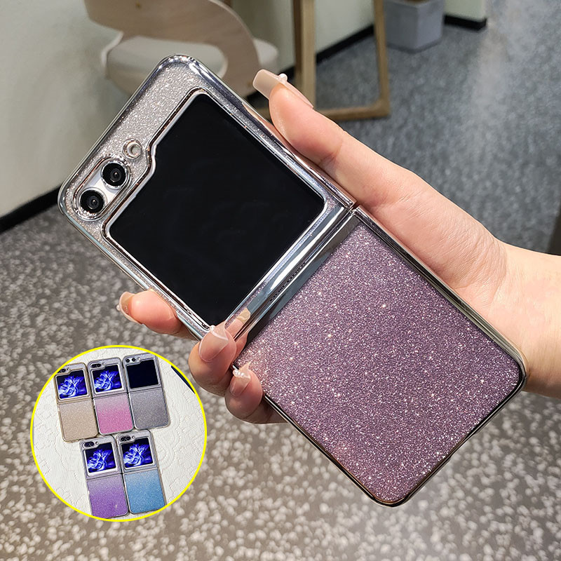 Slim Bling Glitter Electroplating Hard PC ปลอกใส Samsung Galaxy Z Flip 5 Z Flip 6 Z Flip 4/3 ป้องกัน Anti-drop กันกระแทกฝาหลังกรณี Flip5