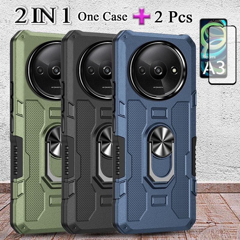 2 IN 1 สําหรับ Redmi A3 4GPhone Case Push Window กันกระแทก Hard Case กล้องป้องกันพร้อมหน้าจอเซรามิกโ