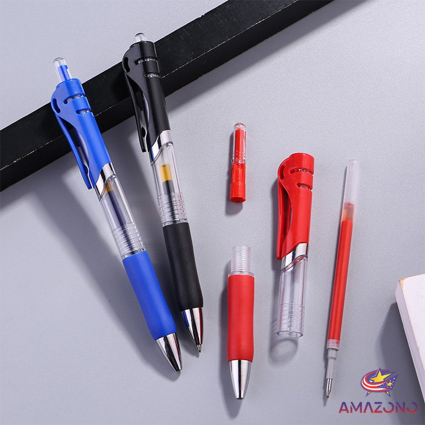 Amaz ปากกา"แบบกด" ขนาด 0.5 mm มีสามสี ปากกาเจล เขียนลื่นมาก เครื่องใช้สำนักงาน เครื่องเขียนนักเรียน gel pen