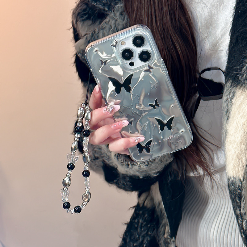Huiwanju ผีเสื้ออังกฤษสีดํา iPhone14promax fpr iphone 15 เคสโทรศัพท์มือถือ 12pro สร้อยข้อมือ Han Feng max iphone13 สาว 11 ไฟฟ้าบวกน้ําเปลือกนิ่มป้องกันการตก