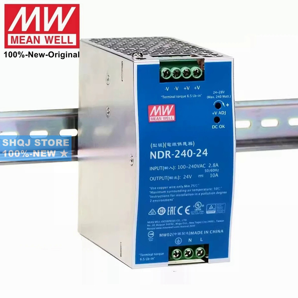 MEAN WELL 100%-ใหม่ NDR-240-24 NDR-240-48 240W 24V 48V เอาต์พุตเดี่ยวอุตสาหกรรม DIN RAIL แหล่งจ่ายไฟ