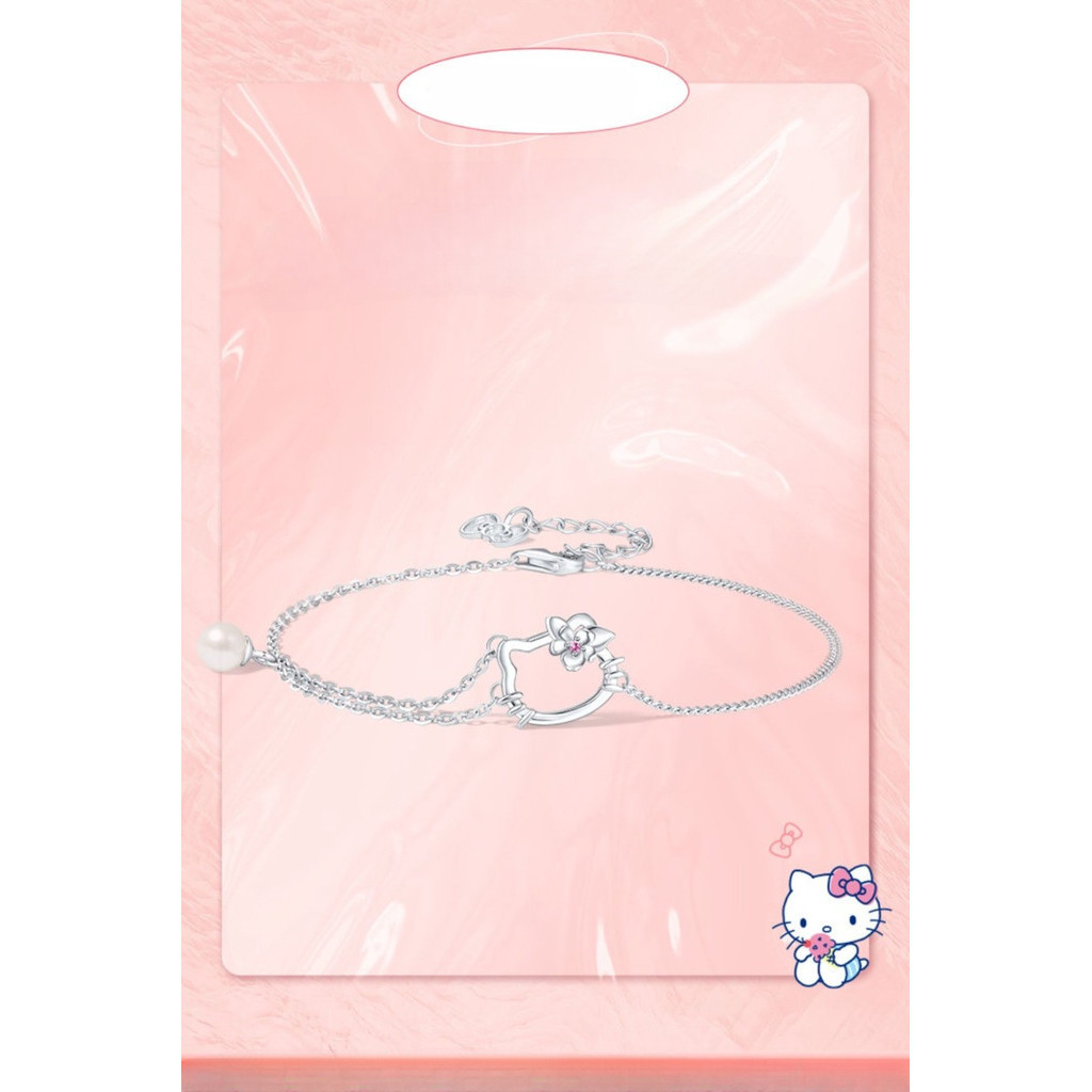 2024 New Cartoon Bracelet Hello Kitty Cat Bracelet Camellia Bracelet Female Sanrio Kitty Pearl Jewelry Gift