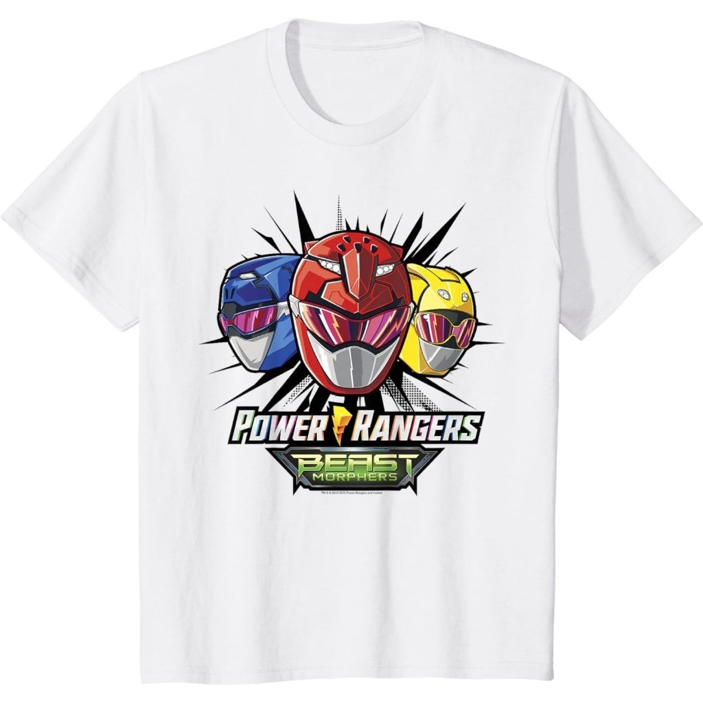 boy  tshirt เสื้อยืดพรีเมี่ยม พิมพ์ลาย Power Rangers Group Shot Beast Morphers Helmets
