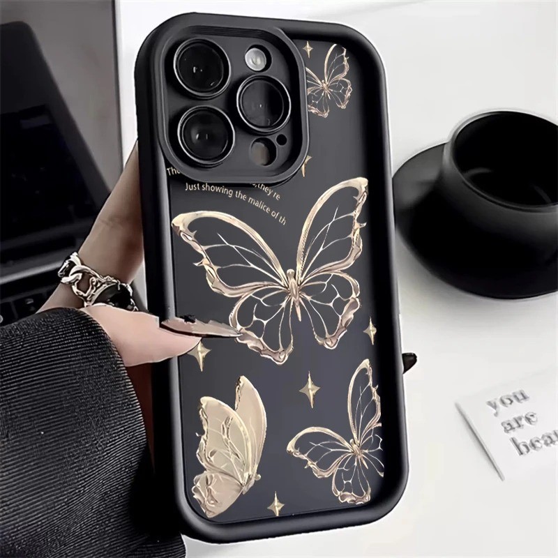 Golden Line ผีเสื้อเคสโทรศัพท์สําหรับ Xiaomi Redmi 13C 12 13 12C 14C หมายเหตุ 13 11 12 Pro Plus Turbo 3 12S 11S 10S 10 9 Pro C65 M6 ภาษาอังกฤษผีเสื้อซิลิโคนกันกระแทก