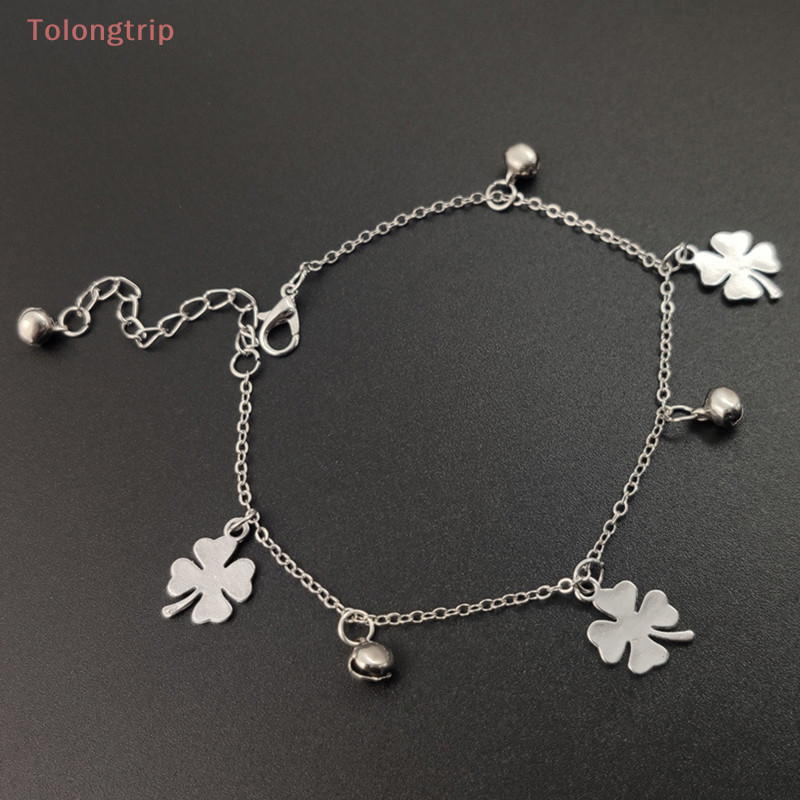 Tolongtrip> สร้อยข้อเท้า รูปใบโคลเวอร์สี่แฉก สามกระดิ่ง ขายดีที่สุด อุปกรณ์เสริมเท้า