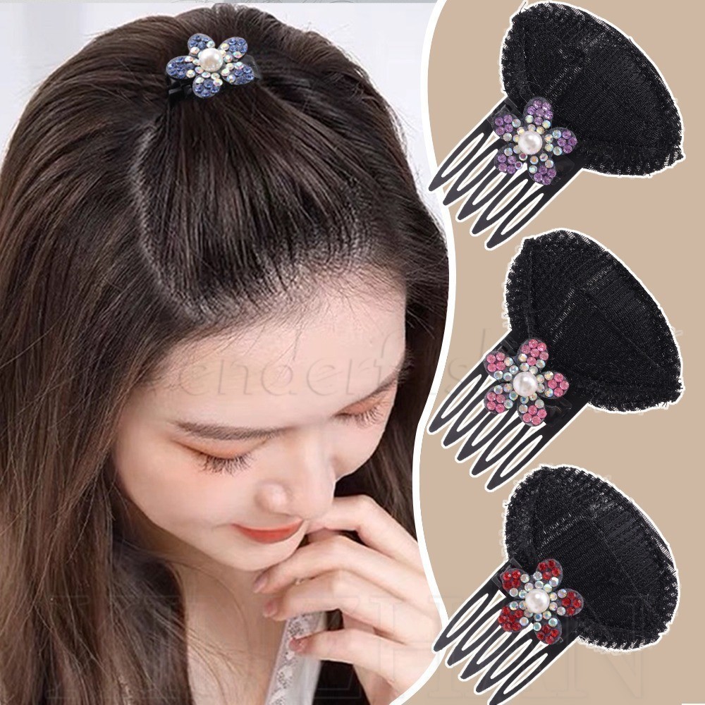 Water Diamond Flower Insert Comb Cushion Hair Sheet - High Cranial Crest Hair Pads - Black, Fluffy, Invisible Hair Comb - กิ ๊ บติดผมสําหรับ Bangs - แฟชั ่ น Headwear - Hairpin