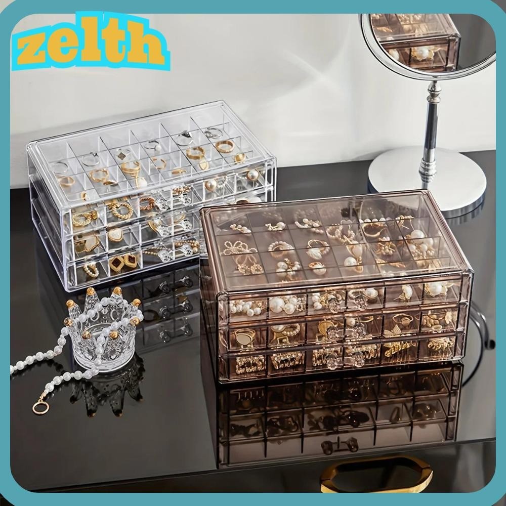 Zelth กล่องลิ้นชักเก็บเครื่องประดับ ต่างหู แบบใส กันฝุ่น หลายชั้น 72 ช่อง