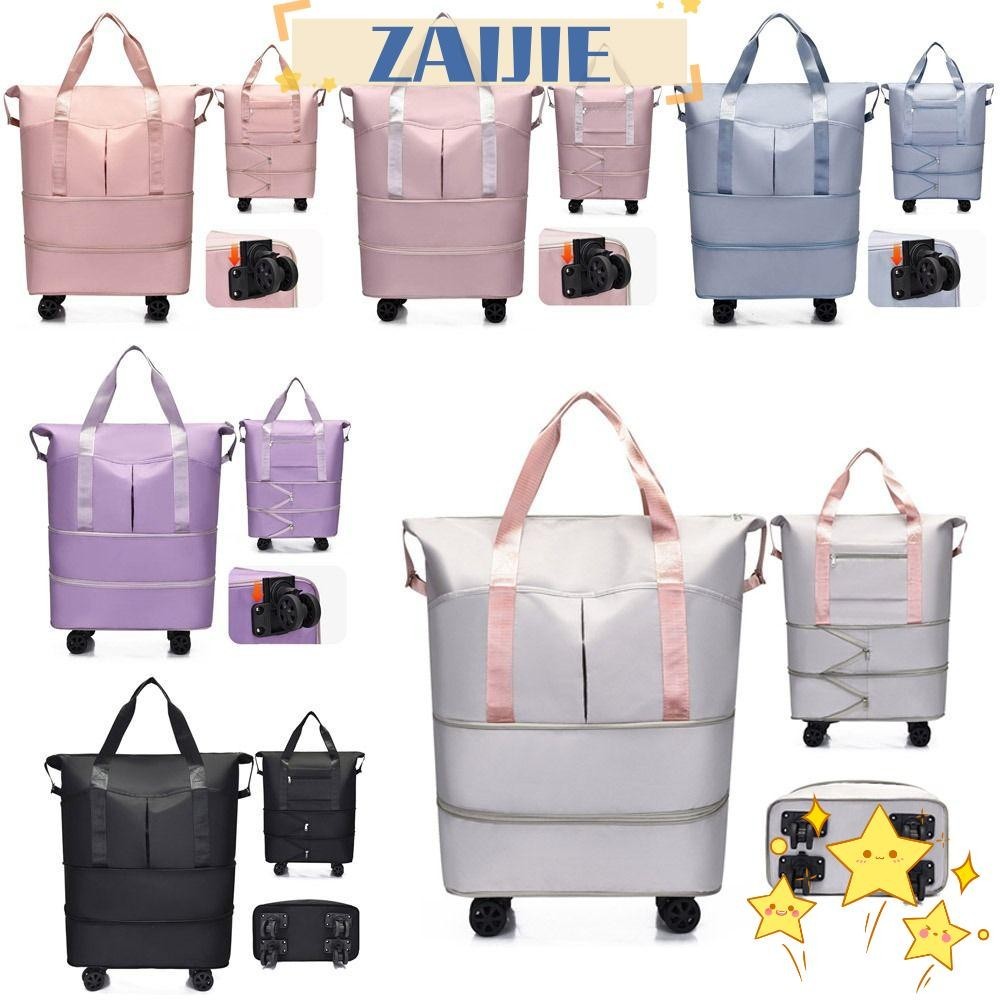 Zaijie24 กระเป๋าถือ กระเป๋าเดินทาง แบบพับได้ มีล้อลาก สไตล์นักธุรกิจ