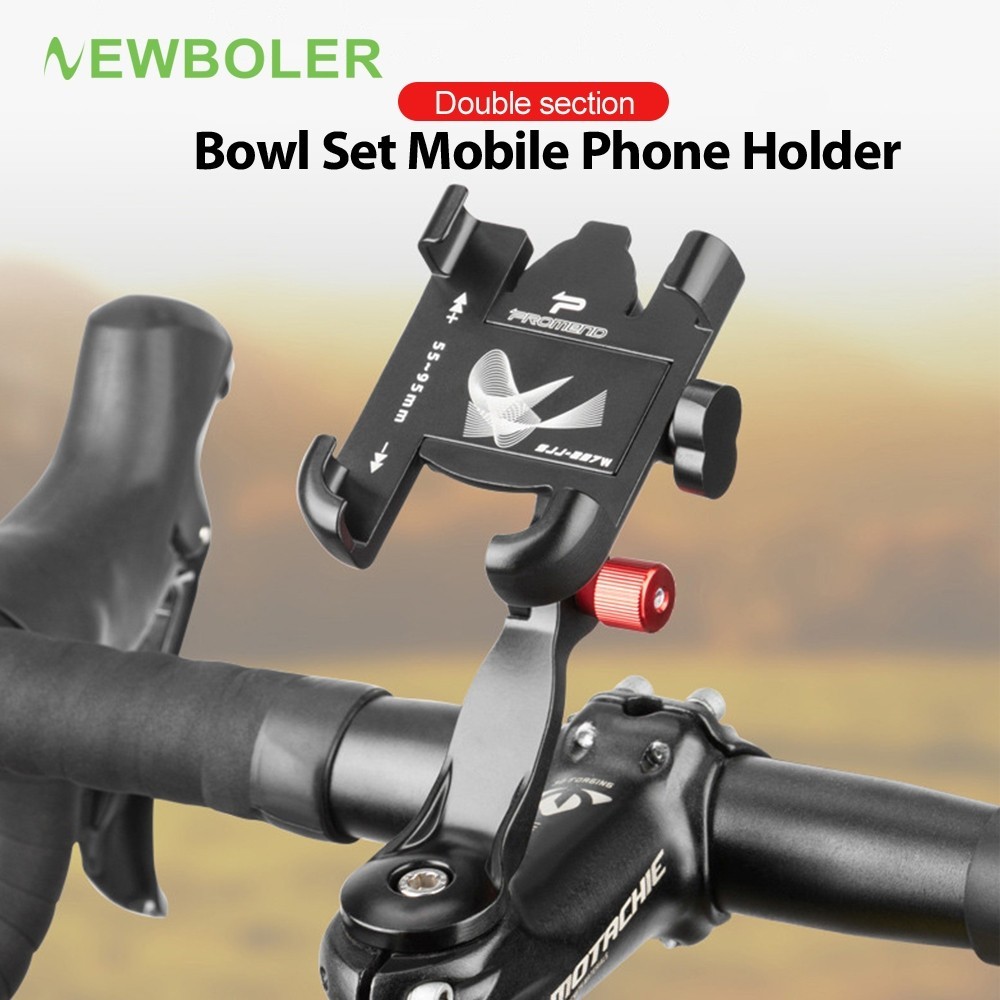 Newboler ที่วางโทรศัพท์อลูมิเนียมอัลลอยด์ 360 สําหรับจักรยาน° ขาตั้งโทรศัพท์มือถือ กันตก สามารถปรับได้ สําหรับจักรยาน