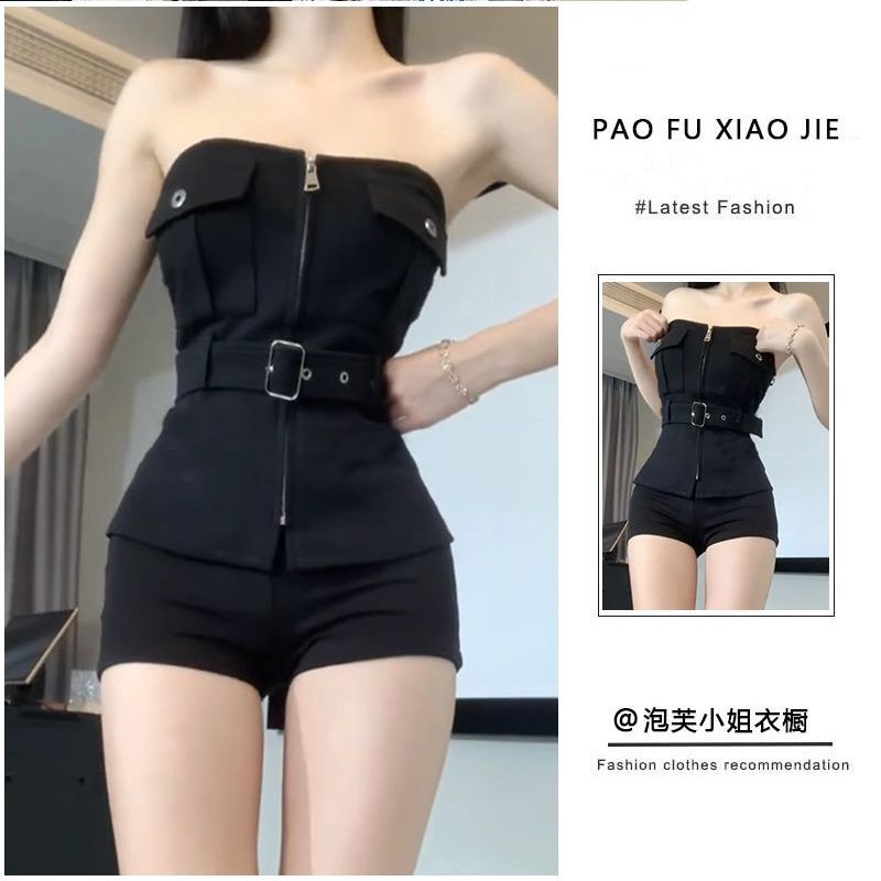 แคบ-เอวชุดผู้หญิงฤสไตล์ Pure Top สไตล์ใหม่ Desire 2025 กางเกงขาสั้นสาว Slimmer เอวสูง QEB6