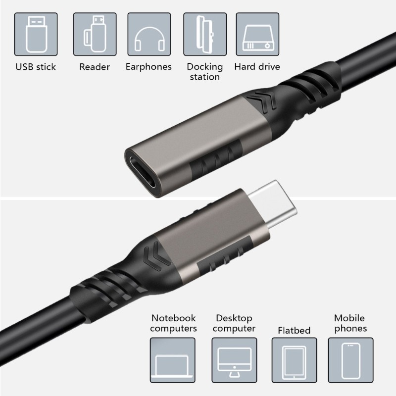 WU สายต่อ USB C 4K 60Hz ชายหญิง TypeC USB3 2 Gen2 100W สาย