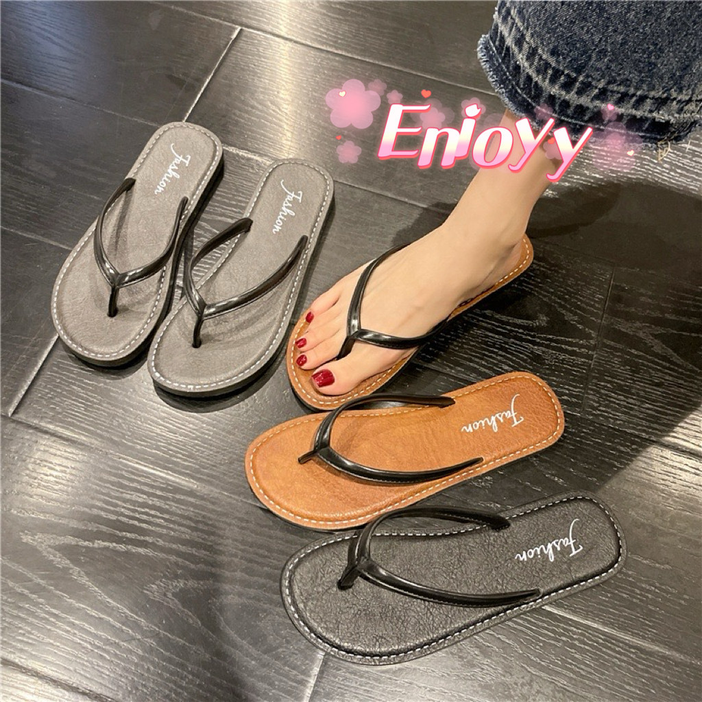 EnJoy  พร้อมส่ง (LT-TAB) รองเท้าแตะผู้หญิง รองเท้าหูคีบ ins หนังPU น้ำหนักเบา ใส่สบาย มินิมอล รุ่นใหม่