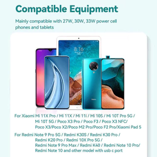 6Aสายชาร์จ หัวชาร์จ 18W 33W 67W 66Wสำหรับ Xiaomi USB Type C รองรับ Quick Charge 3.0 4.0 Turbo charge
