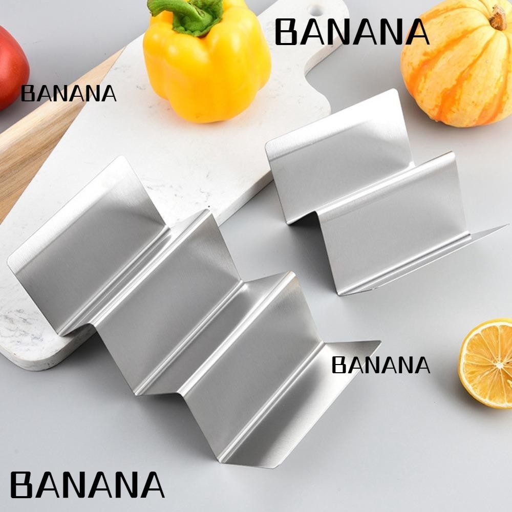 Banana1 Taco Holder, สแตนเลส 2/3 กริดชั้นวางแพนเค้ก, มีให้เลือกทั้งสองด้าน Hollowed Out Handle Design Taco Shell Stand Kitchen