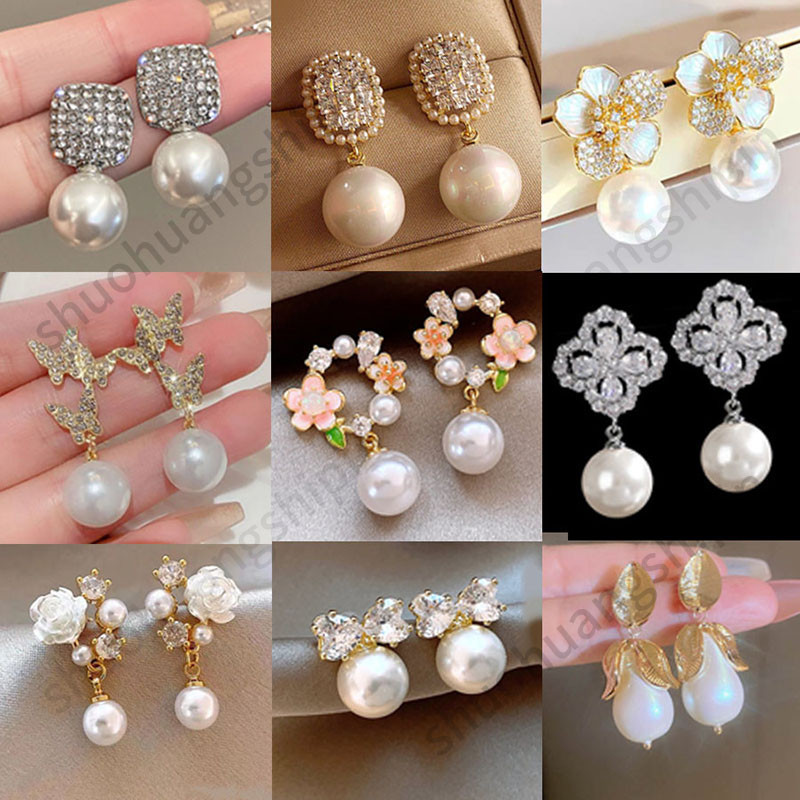 ฝรั ่ งเศสหรูหราหรูหรา High-End Rhinestone อารมณ ์ เรขาคณิตแฟชั ่ น Pearl ต ่ างหูประณีต