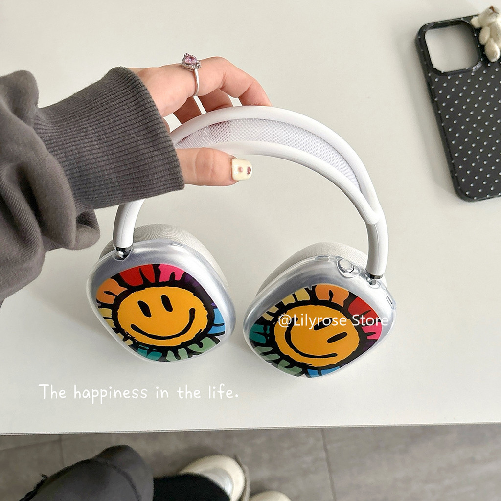 Smile Sun Flower Case for AirPods Max Protector Apple Max EarPods TPU Soft Transparent Casing AirPod