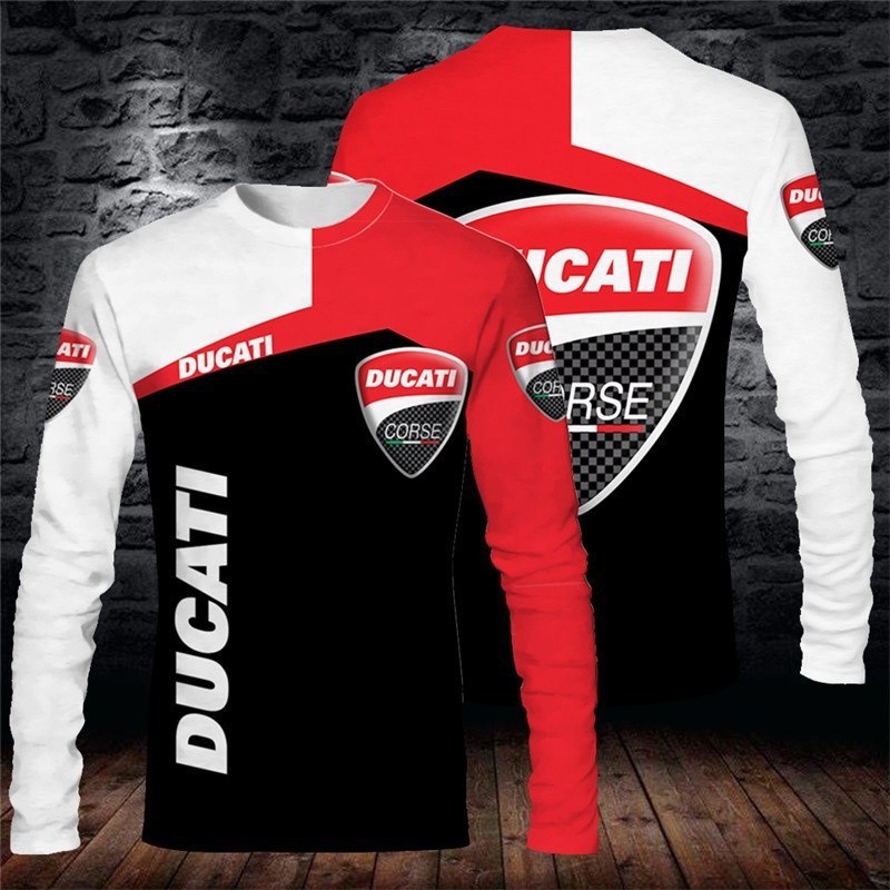 Baju Lelaki 2024 3D ใหม่ DUCATI MOTO GP รถจักรยานยนต์เสื้อยืดแขนยาวหัวรถจักรขี่เสื้อยืดแข่งแห้งเร็ว
