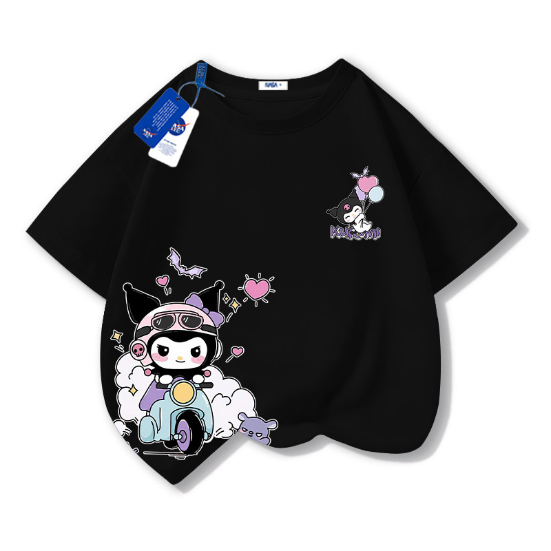 สาวฤดูร้อน Kuromi เสื้อยืดแขนสั้นเด็กหลวม Tee Simple Kids Top
