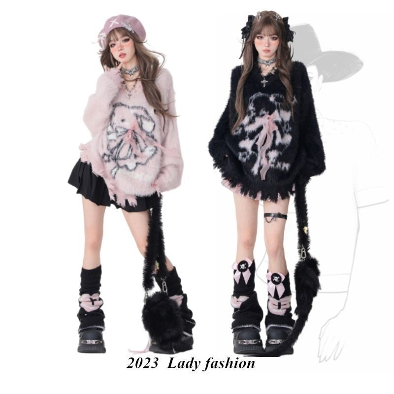 ทําลายฤดูใบไม้ร่วงฤดูหนาวผีเสื้อทําลายด้านบน kellykitty หญิงสไตล์ขี้เกียจ Magic Fairy เสื้อกันหนาวสีดํารู้สึกสไตล์ใหม่ NPSU