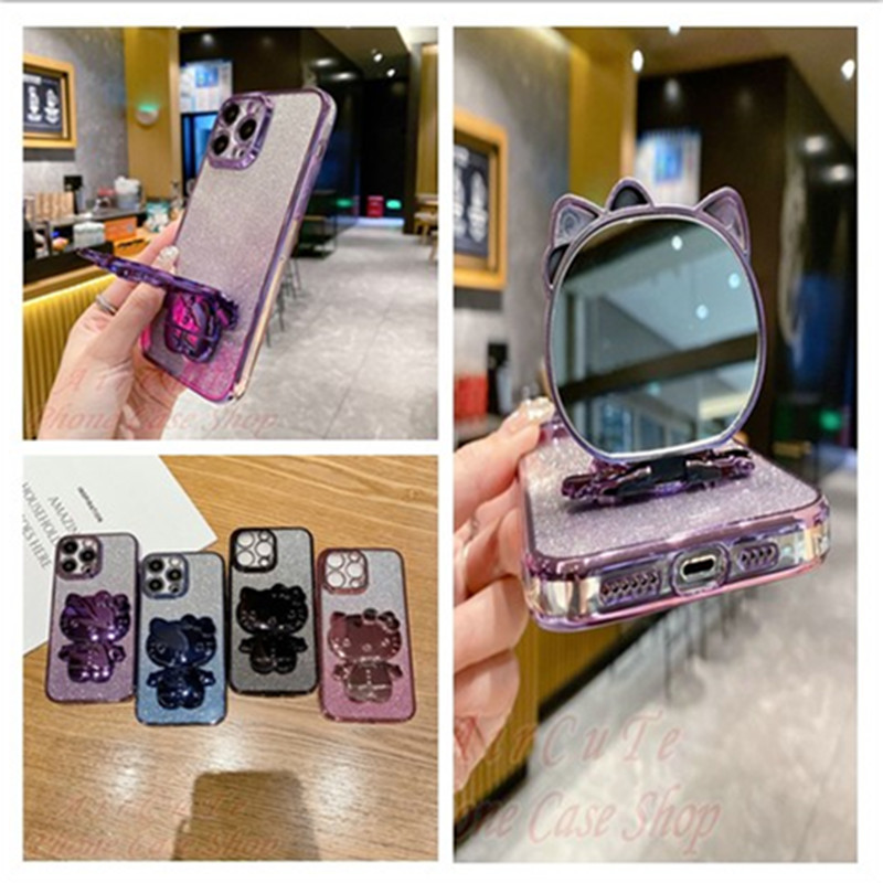เคส Huawei Nova 3i 5T 7 9 SE 11i Y7A Y6P Y9 Prime Y9S Y7 P30 Lite pro Nova3i Nova5T Huaweiy9 Huaweiy9prime pro 2019 2020 Sparkling Powder Hello Kitty Mirror Stand Soft Case