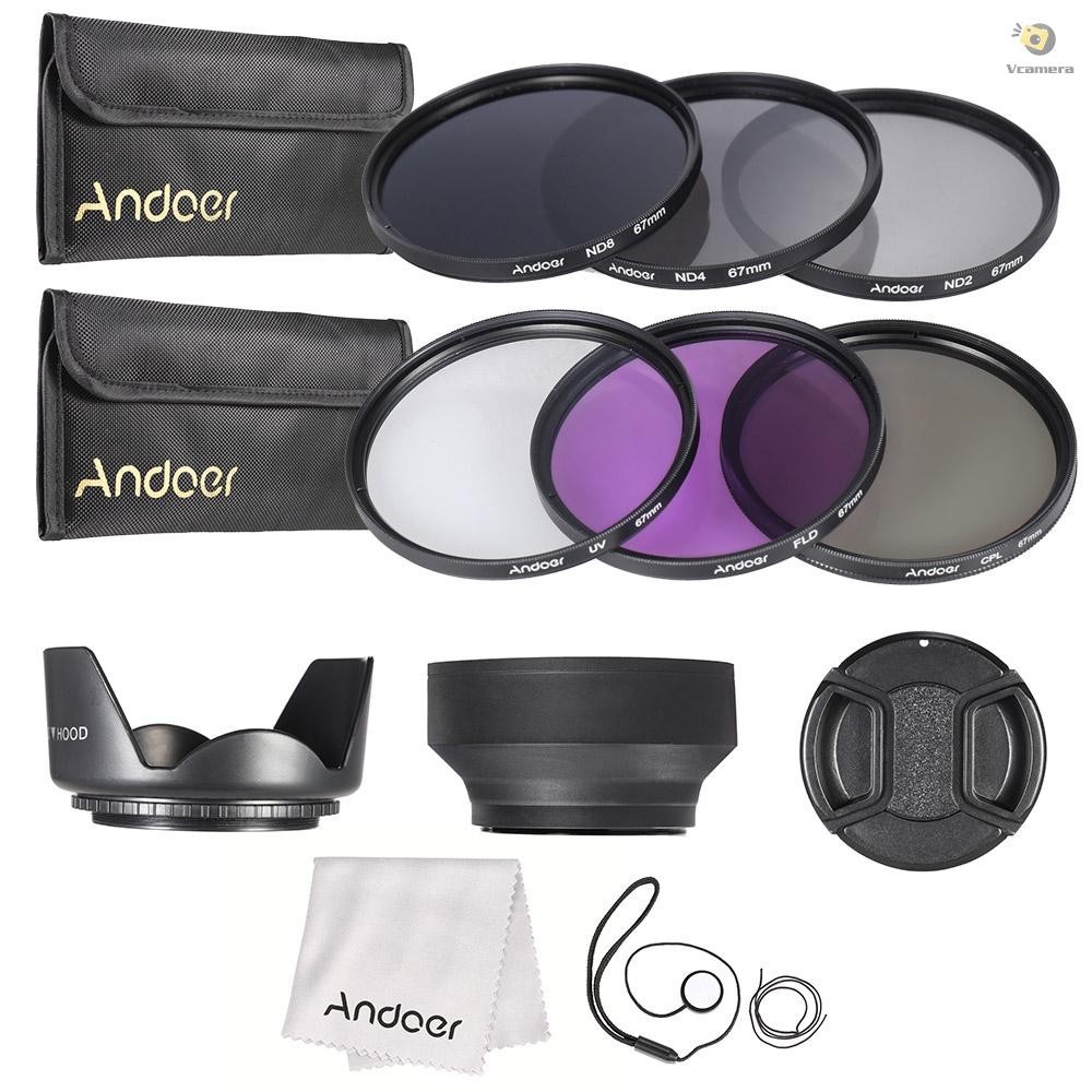Andoer 67mm Lens Filter Kit UV +CPL +FLD +ND Andoer 67mm Lens Filter Kit UV + CPL +FLD + ND2 ND4 ND8🌹 with Carry Pouch / Lens Cap Holder / Tulip &amp; Rubber Lens Hoods / ผ ้ าทําความสะอาด Came-513