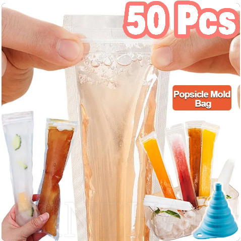 50 ชิ้นถุงไอติม-แม่พิมพ์ไอศครีม ทําเอง -เกรดอาหารโปร่งใสป้องกันการรั่วปิดผนึกด้วยตนเองหนาทําถุงน้ําแข็ง-อุปกรณ์ครัว-ทิ้งบดน้ําแข็งถุงบรร