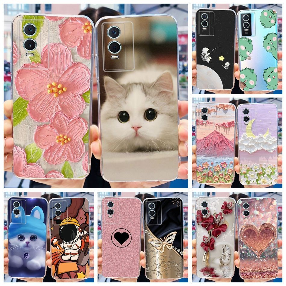 Vivo Y76s Y74s Y76 5G ดอกไม้น่ารักแมวทาสีซิลิโคนอ่อนนุ่ม TPU กรณี VivoY76 Y 76S Y74s 5G V2009A V2124