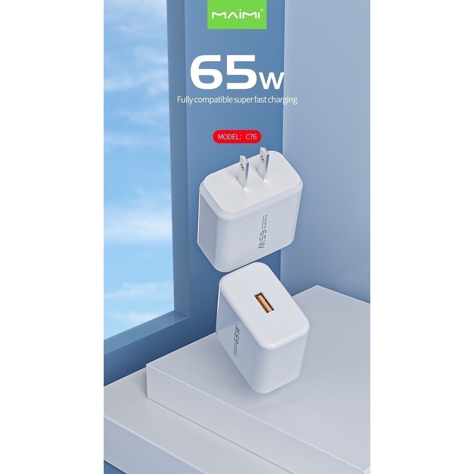 Maimi หัวชาร์จ 65W (รุ่นC76) ชาร์จเร็ว หัวชาร์จUSB 1พอร์ท อะแดปเตอร์ ปลั๊กชาร์จ ของแท้ 100%