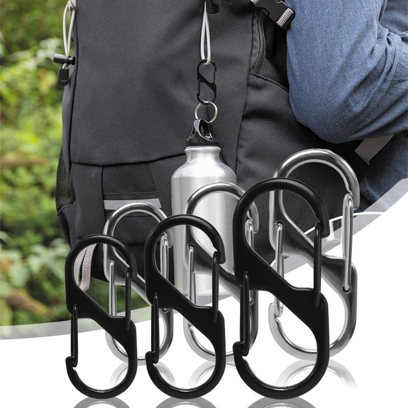 S Shaped Alloy Carabiner พร้อมตัวล็อคมินิพวงกุญแจตะขอ Anti-Theft Outdoor Camping กระเป๋าเป้สะพายหลังหัวเข็มขัด