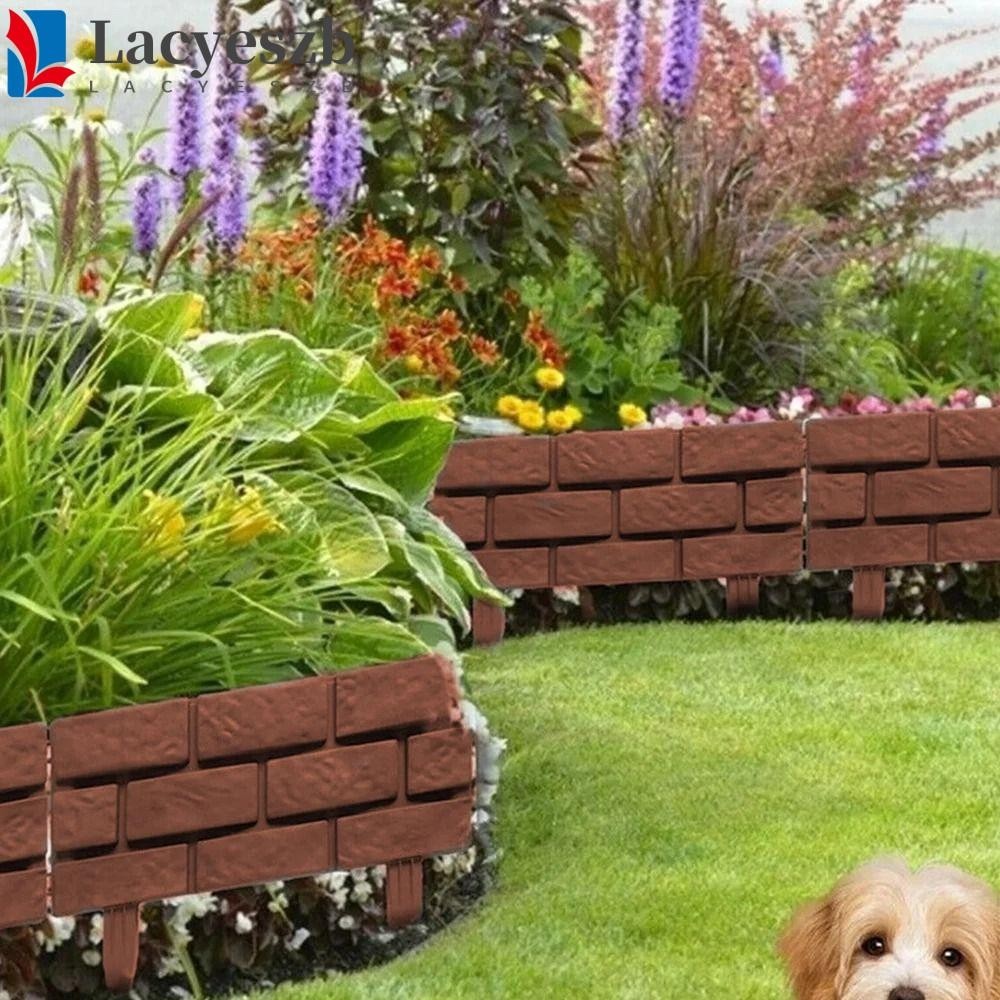Lacyeszb 1/4 ชิ้นรั้วสวน, อิฐหินพลาสติกรั้วไม้ขนาดเล็ก, เตียงดอกไม้พืชชายแดน DIY สีน้ําตาลบริการสัตว์เลี้ยงรั้วชายแดน Yard