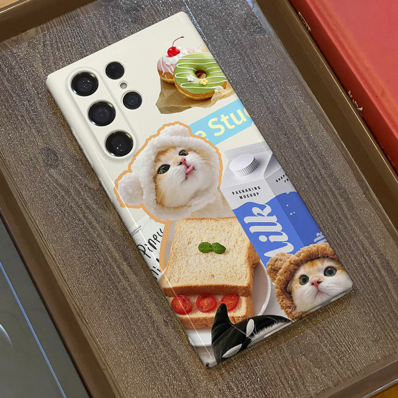 นมลูกแมวฟิล์มเคสโทรศัพท์เหมาะสําหรับsamsung S21 S22 S24plus S23ultra S20FE S21FE A73 71 A54 A53 A52 A51 A50 A33 A34 A30 A23 A21S A14 A11 A12 A03 รวมทุกอย่างกรณี