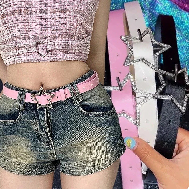 เข็มขัดผู้หญิง Y2K Shiny Star Rhinestone เข็มขัด รูปที่ 2