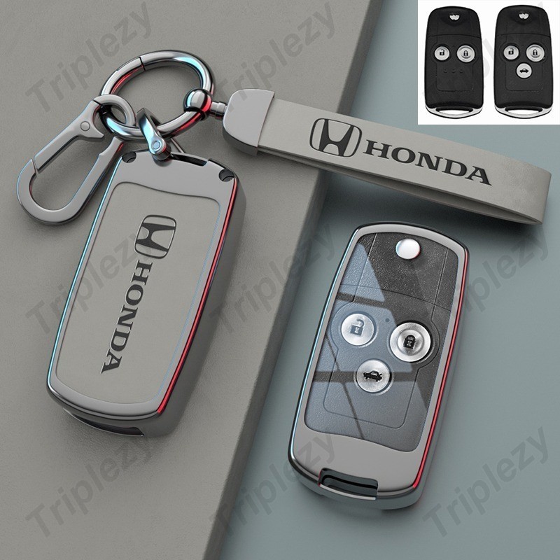 สังกะสีอัลลอยด์รถ Flip Key Case สําหรับ Honda Civic Fit Accord CRV HRV Jazz Odyssey สําหรับ Acura TL TSX ZDX RSX CRZ 2 3 ปุ่ม Nappa Cowhide ของแท้หนัง TPU ป้องกัน