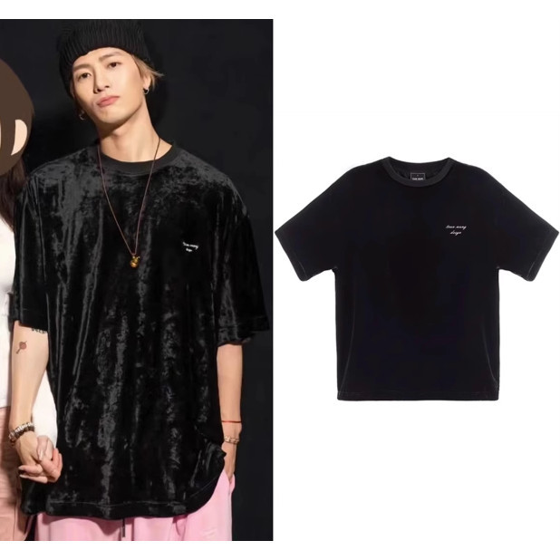 พร้อมส่ง/Pre เสื้อTEAM WANG สีดํา กำมะหยี่ Jackson เสื้อยืดตัวเดียวกัน