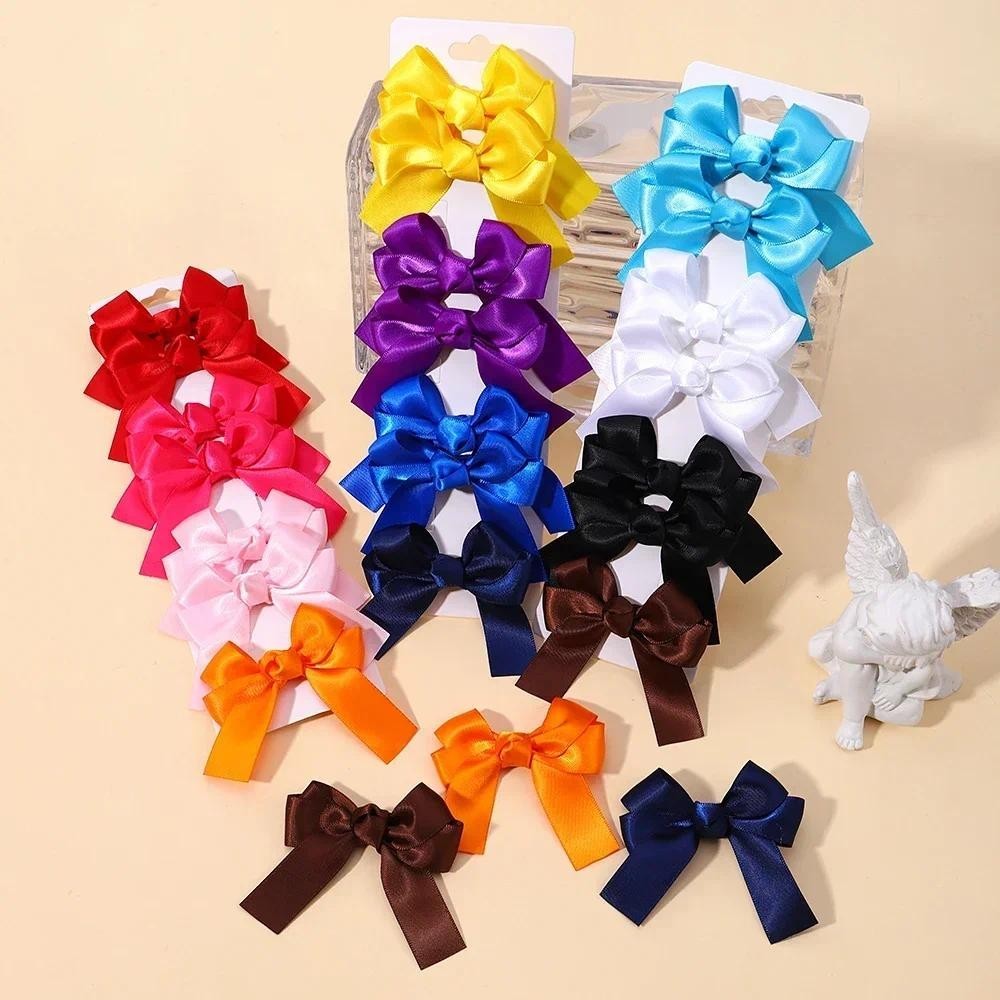 2pcs สีทึบ Bowknot คลิปผมสําหรับเด ็ กริบบิ ้ น Bows Hairpins สาว Boutique อุปกรณ ์ เสริมผมขายส ่ ง - รูปที่ 7