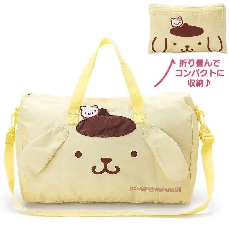 Sanrio Hello Kitty Cinnamoroll การ์ตูนพับกระเป๋าเดินทางผู้หญิง Carry-on Duffel กระเป๋า Crossbody กระเป๋าปรับรถเข็น
