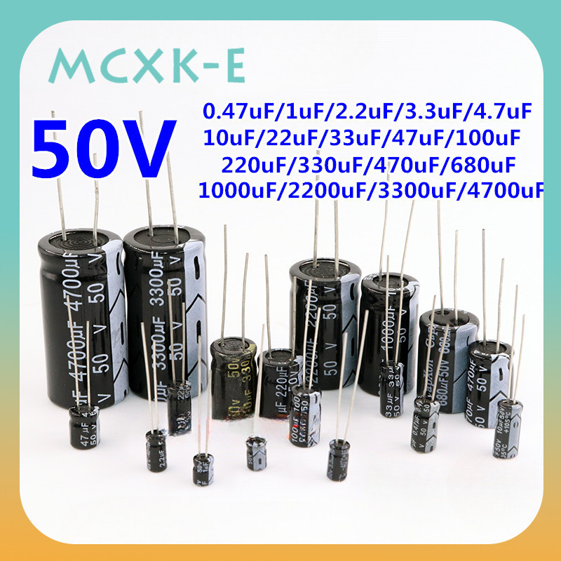 อลูมิเนียม Electrolytic Capacitor 50V 1uF 2.2uF 3.3uF 4.7uF 10uF 47uF 220uF 1000uF 2200uF