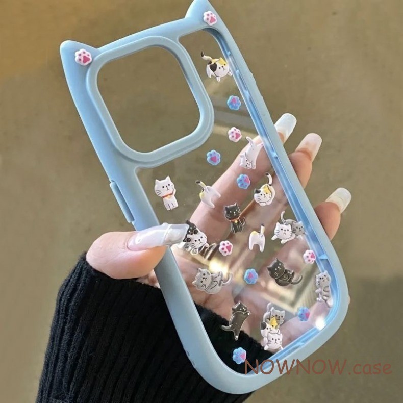 Ins การ์ตูนน่ารักสาวหวานเคสโทรศัพท์iPhone 15 14 13 12 11 Pro Max X Xr Xs Max 15 14 Plus 3D DIYสติกเกอร์แมวใสปกอ่อน